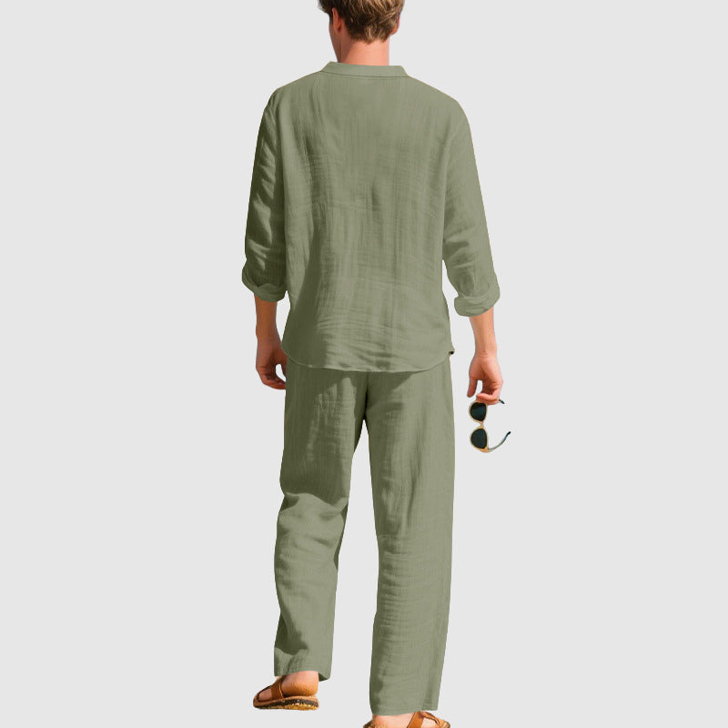 Aaron - Men's Linen-Blend Two-Piece Beach Set