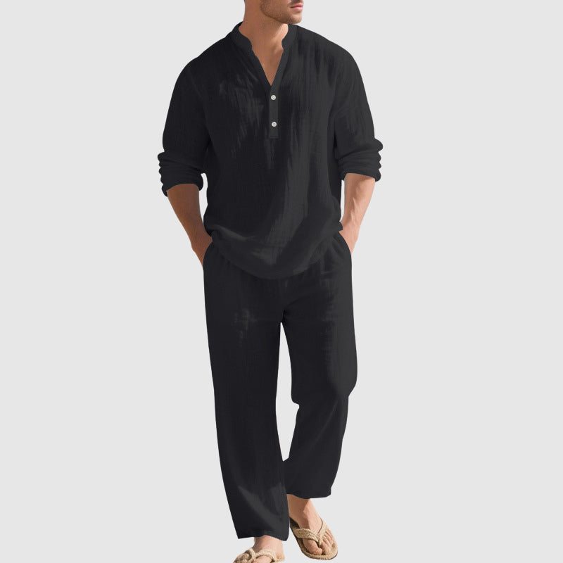 Aaron - Men's Linen-Blend Two-Piece Beach Set