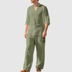 Aaron - Men's Linen-Blend Two-Piece Beach Set