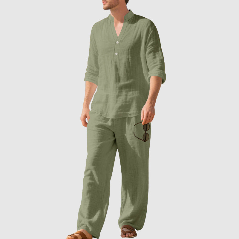 Aaron - Men's Linen-Blend Two-Piece Beach Set