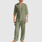 Aaron - Men's Linen-Blend Two-Piece Beach Set