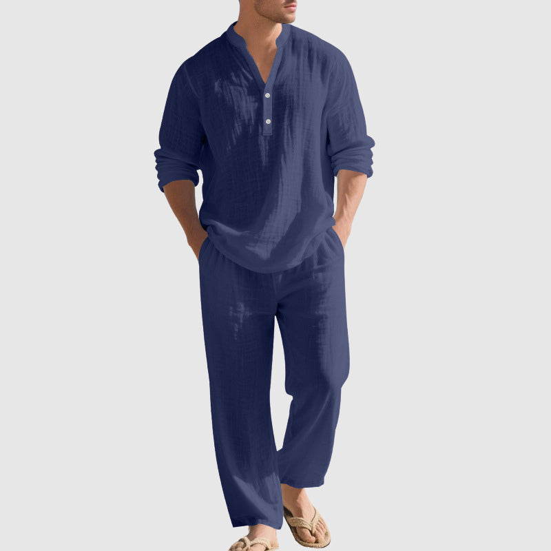 Aaron - Men's Linen-Blend Two-Piece Beach Set