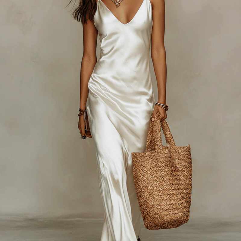 Abigail - Women’s Ribbed Sweater and Satin Dress Set