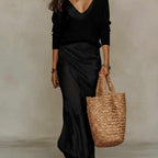 Abigail - Women’s Ribbed Sweater and Satin Dress Set