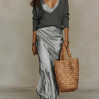 Abigail - Women’s Ribbed Sweater and Satin Dress Set
