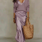 Abigail - Women’s Ribbed Sweater and Satin Dress Set