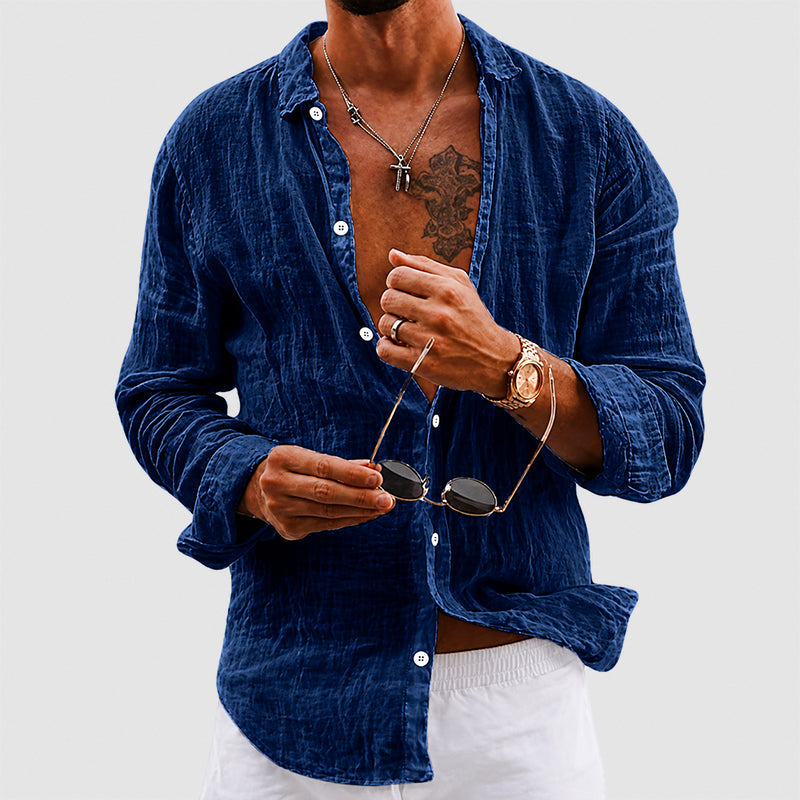 Adam - Men's Lightweight Linen Button-Up Shirt