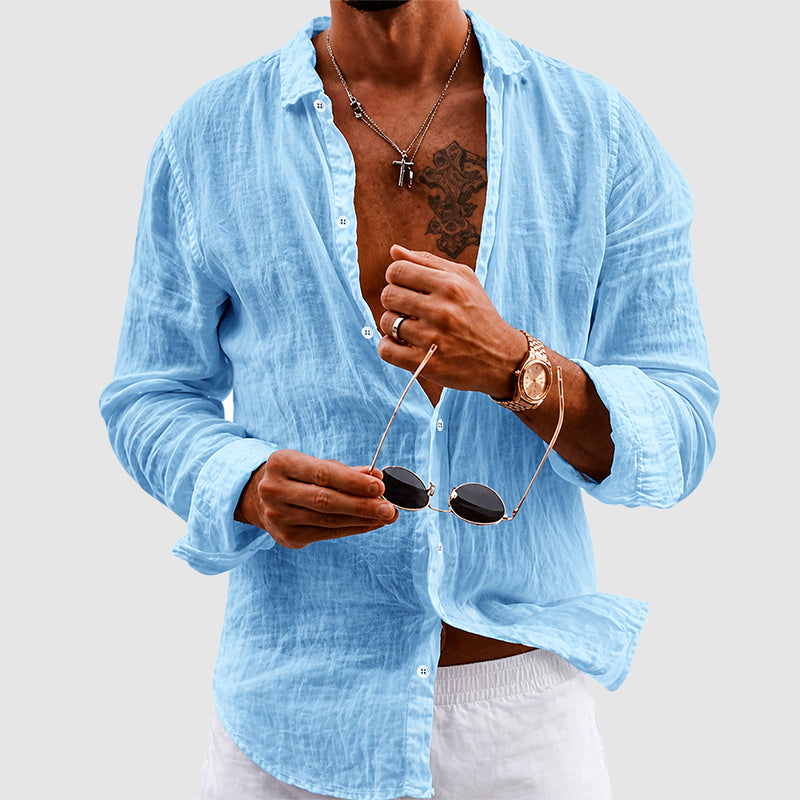 Adam - Men's Lightweight Linen Button-Up Shirt
