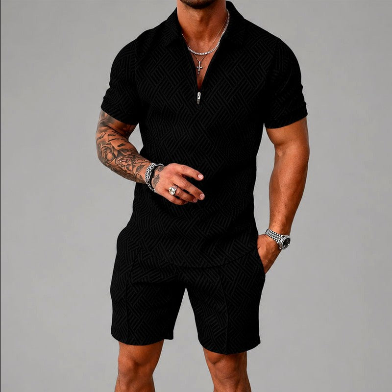 Alan - Men's Textured Knit Half-Zip Co-ord Set