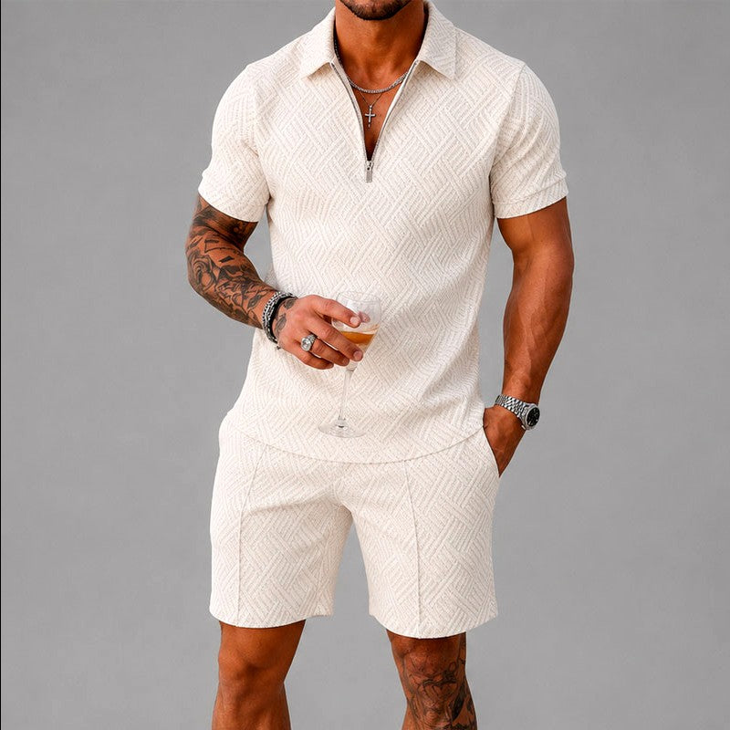 Alan - Men's Textured Knit Half-Zip Co-ord Set