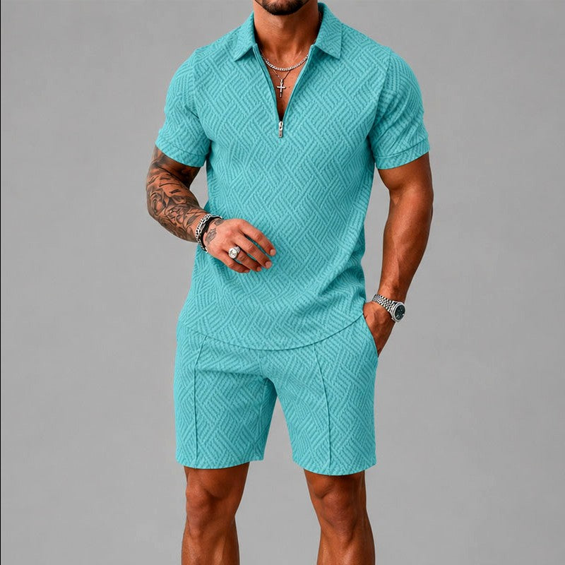 Alan - Men's Textured Knit Half-Zip Co-ord Set