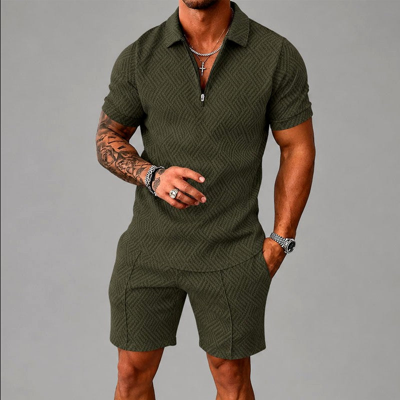 Alan - Men's Textured Knit Half-Zip Co-ord Set