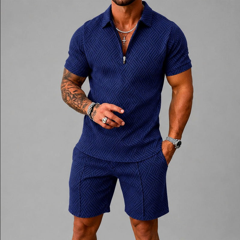 Alan - Men's Textured Knit Half-Zip Co-ord Set