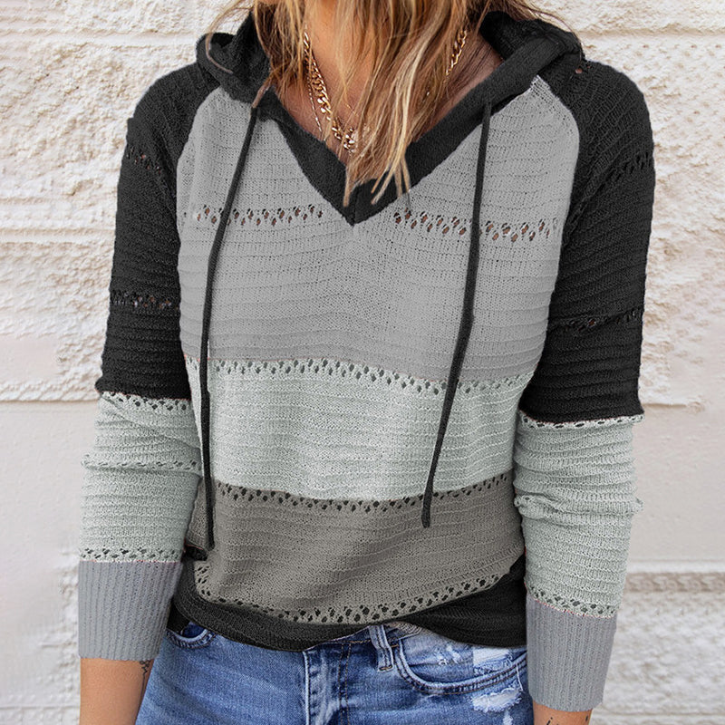 Alana - Women's Colorblock Hooded Knit Sweater