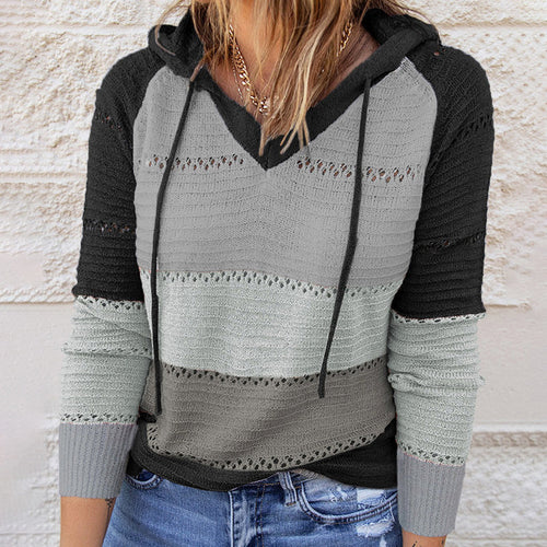 Alana - Women's Colorblock Hooded Knit Sweater