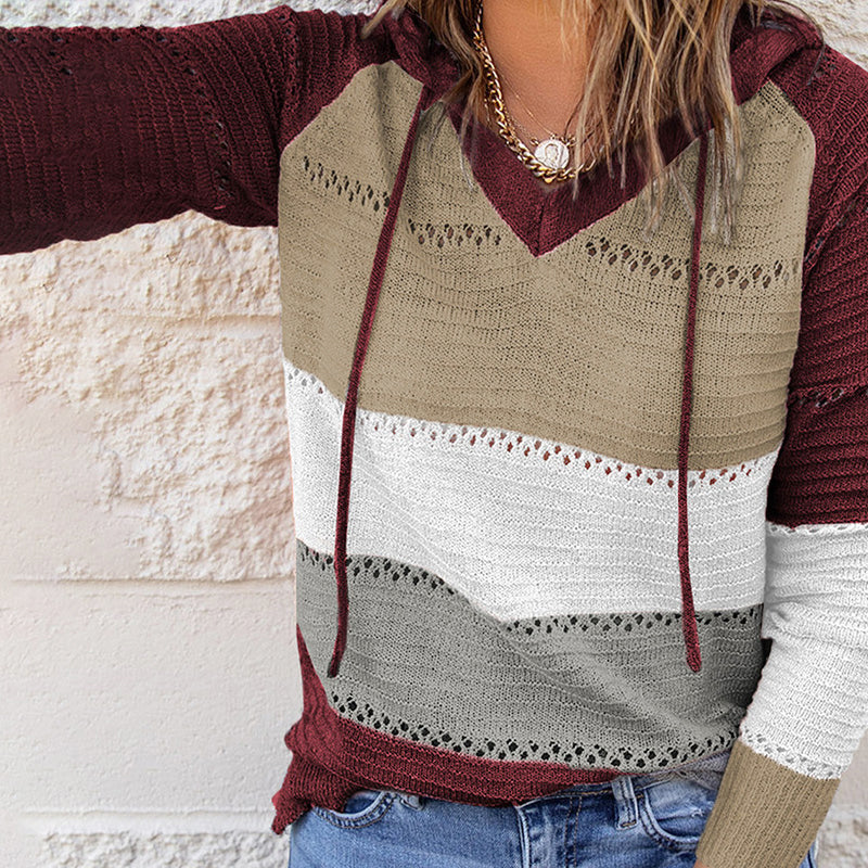 Alana - Women's Colorblock Hooded Knit Sweater