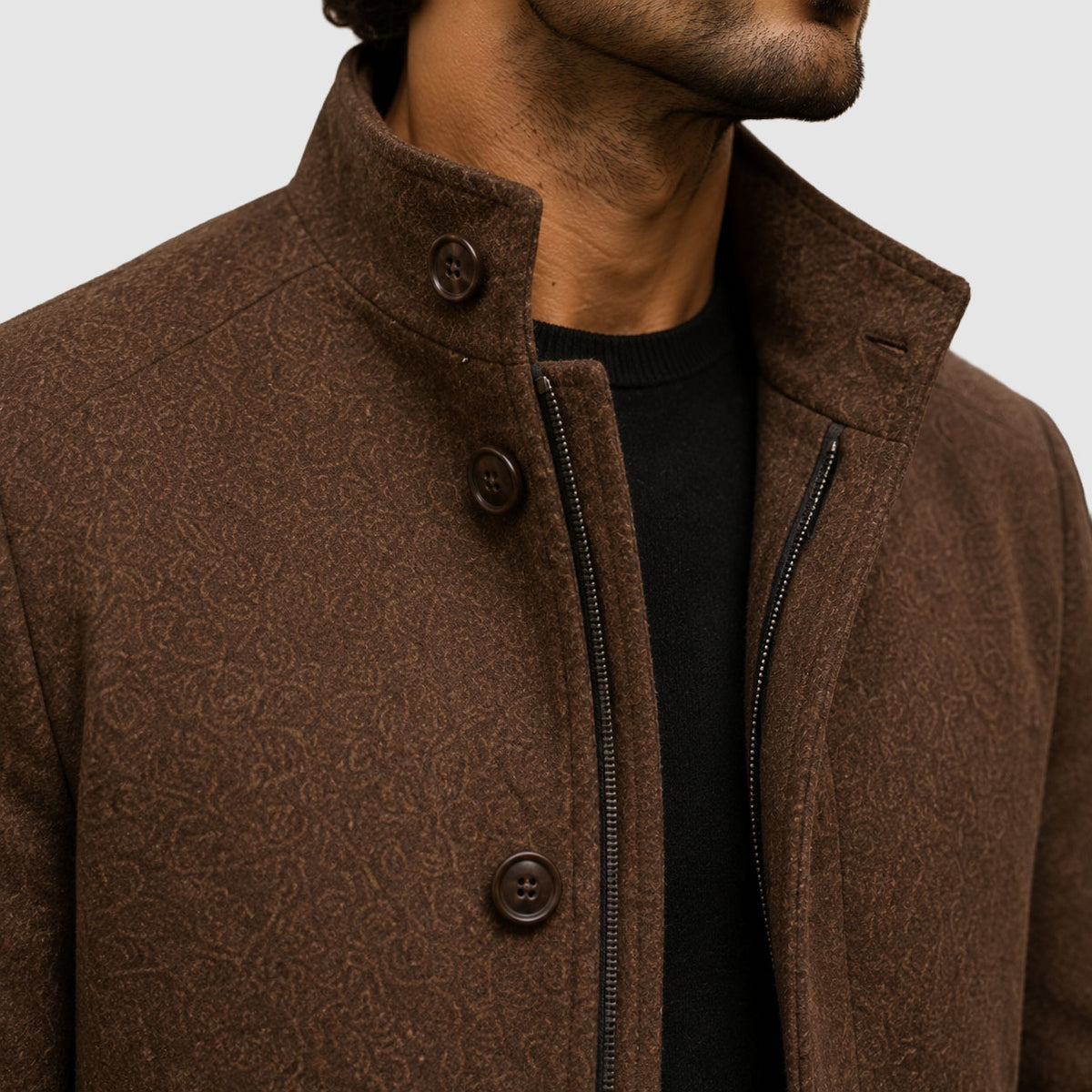 Alex - Men's Stand-Collar Button-Front Wool-Blend Overcoat