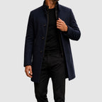 Alex - Men's Stand-Collar Button-Front Wool-Blend Overcoat