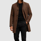 Alex - Men's Stand-Collar Button-Front Wool-Blend Overcoat