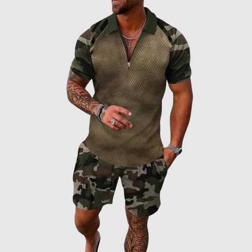 Alexander - Men's Camo Panel Zip Polo and Shorts Set