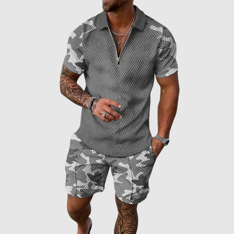 Alexander - Men's Camo Panel Zip Polo and Shorts Set