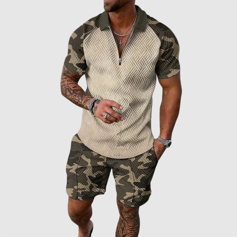 Alexander - Men's Camo Panel Zip Polo and Shorts Set