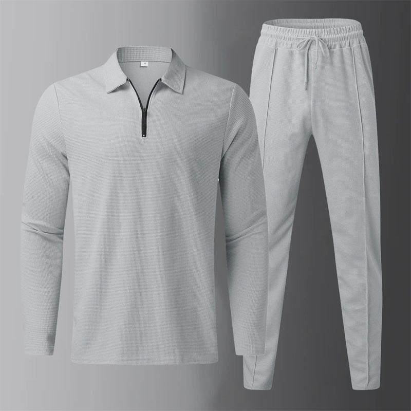 Alexander - Men's Waffle Knit Long Sleeve Polo Set