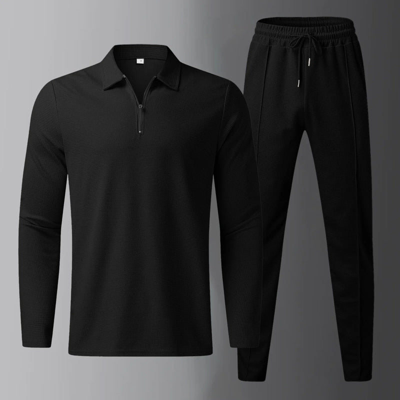 Alexander - Men's Waffle Knit Long Sleeve Polo Set