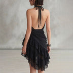 Alexia - Women's Sheer Halter Ruffle Mini Dress