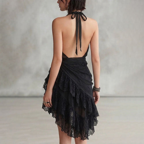 Alexia - Women's Sheer Halter Ruffle Mini Dress