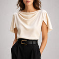 Alice - Women's Draped Cowl Neck Cape-Sleeve Blouse
