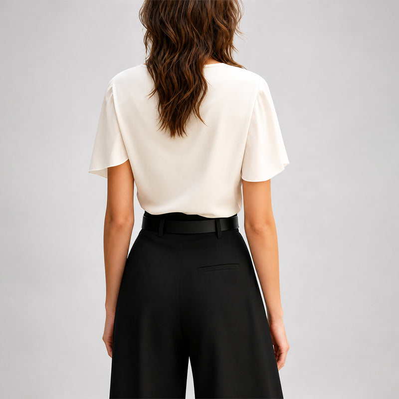 Alice - Women's Draped Cowl Neck Cape-Sleeve Blouse