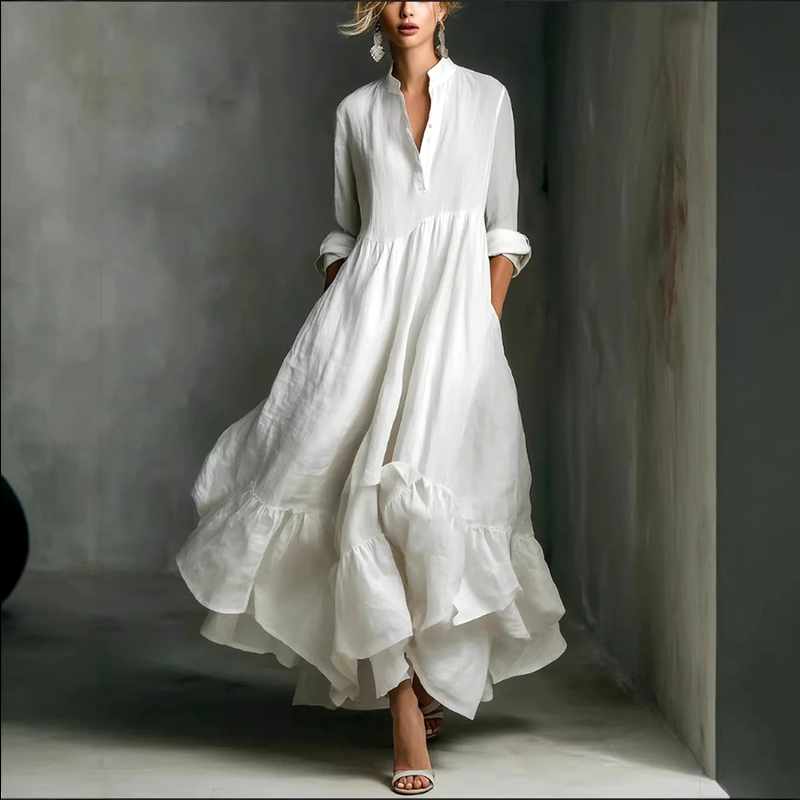 Alida - Women's Mandarin Collar Layered Maxi Dress