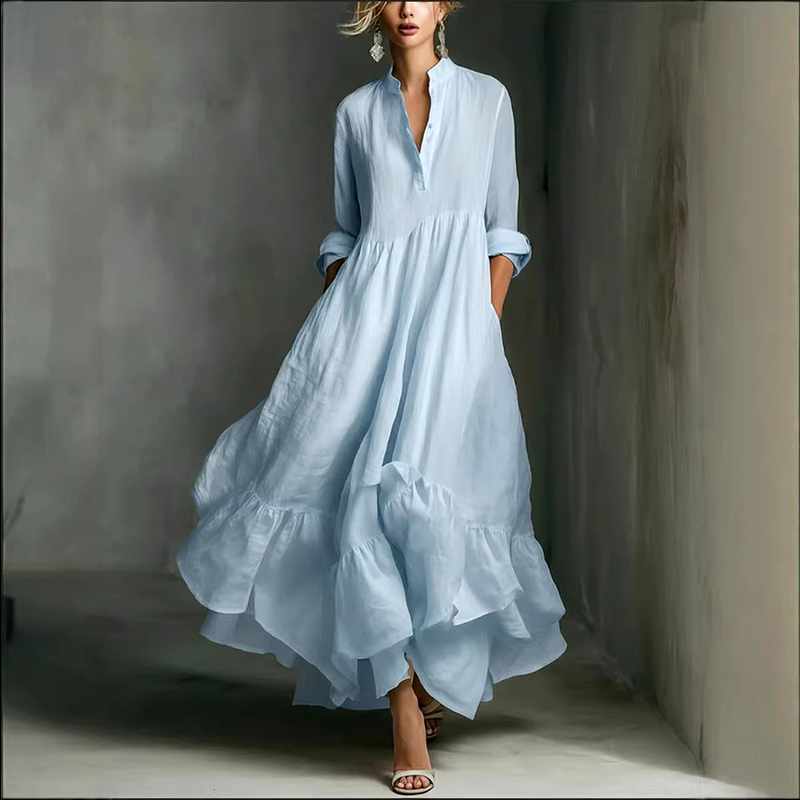 Alida - Women's Mandarin Collar Layered Maxi Dress