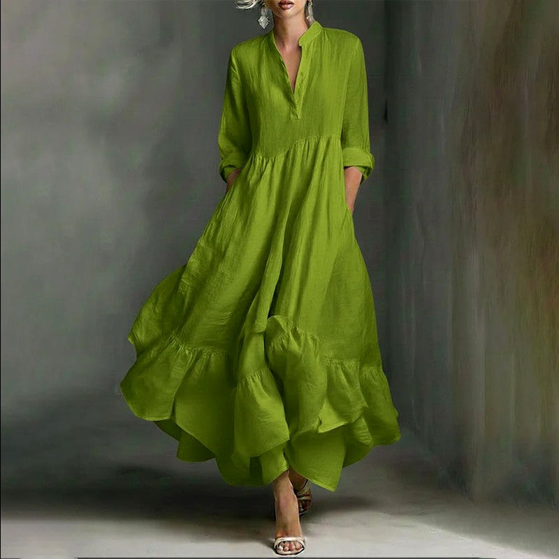 Alida - Women's Mandarin Collar Layered Maxi Dress