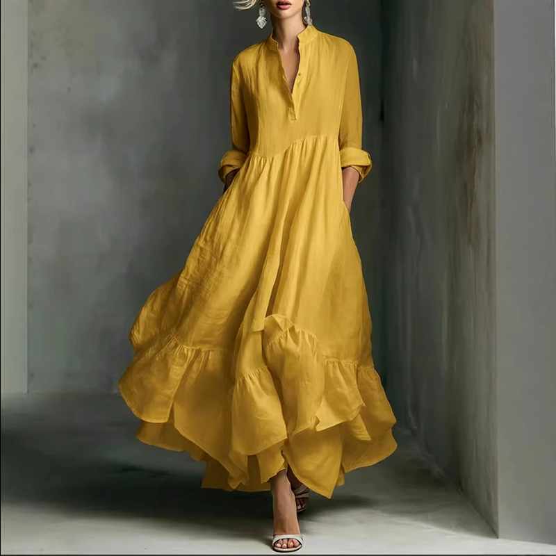 Alida - Women's Mandarin Collar Layered Maxi Dress