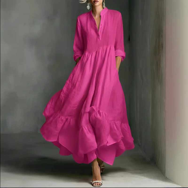 Alida - Women's Mandarin Collar Layered Maxi Dress