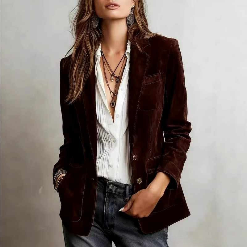 Alison - Women's Suede Single-Breasted Retro Blazer Jacket