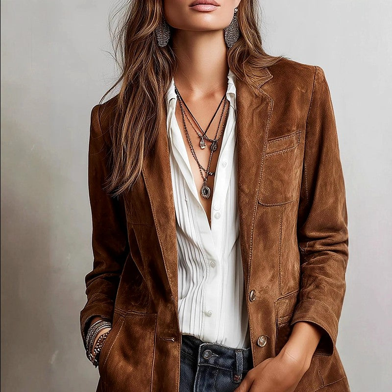 Alison - Women's Suede Single-Breasted Retro Blazer Jacket