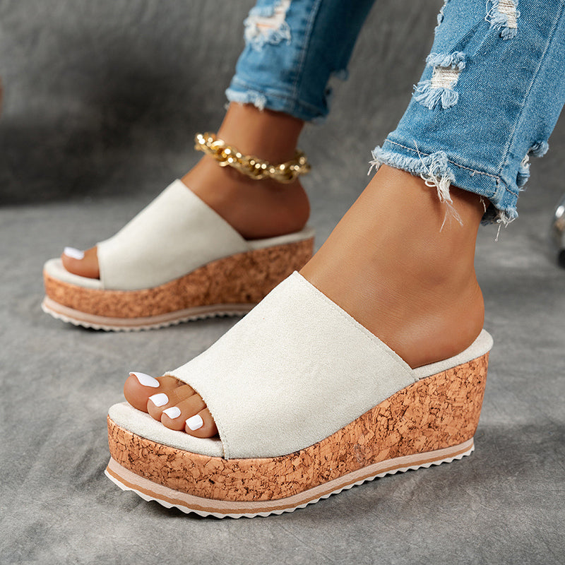 Amanda - Women’s Cork Platform Slide Wedge Sandals