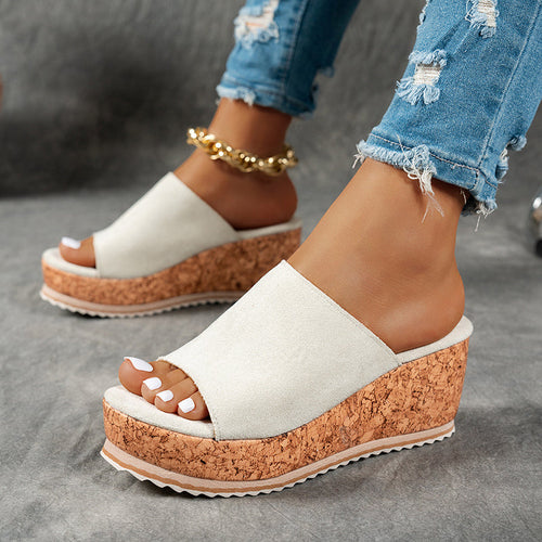 Amanda - Women’s Cork Platform Slide Wedge Sandals
