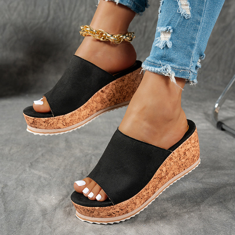 Amanda - Women’s Cork Platform Slide Wedge Sandals