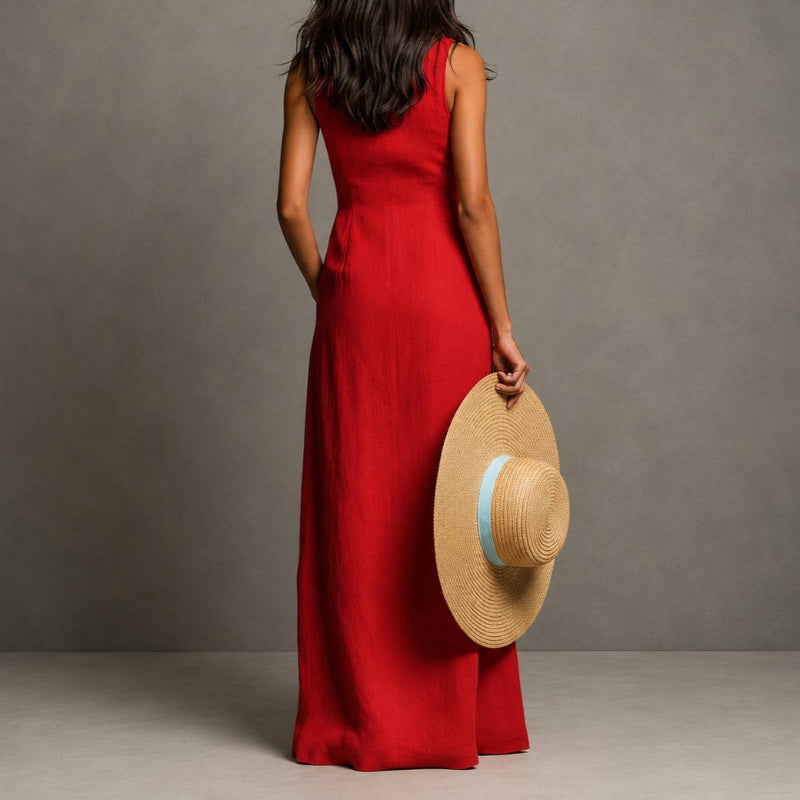Amanda - Women's Sleeveless Button-Front Maxi Dress