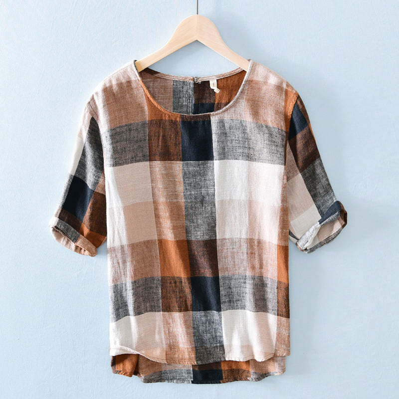 Andrea - Men’s Linen Blend Retro Plaid Shirt