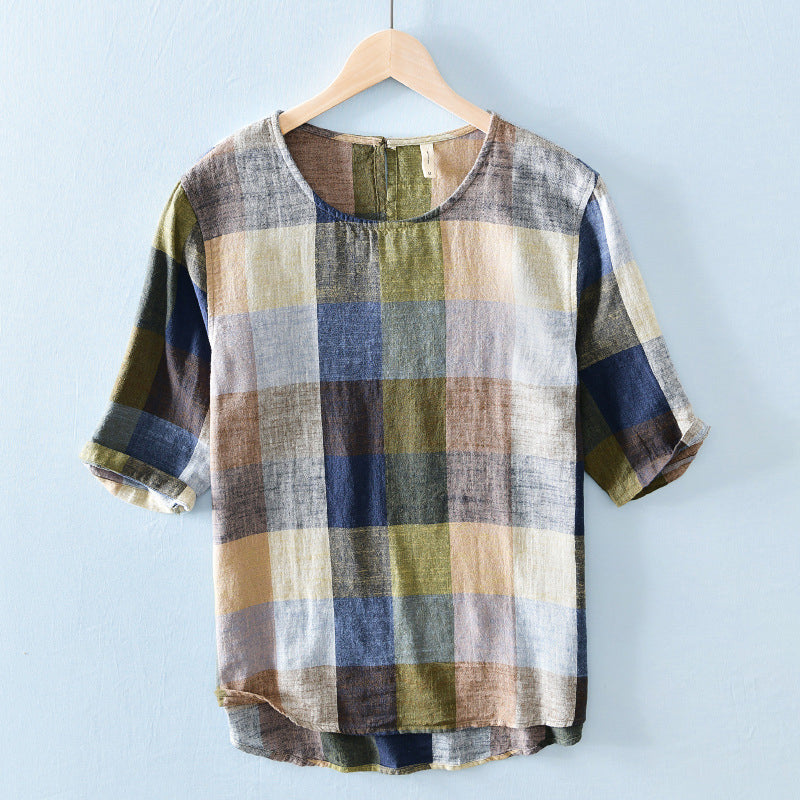 Andrea - Men’s Linen Blend Retro Plaid Shirt