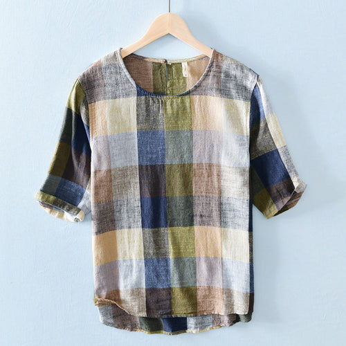 Andrea - Men’s Linen Blend Retro Plaid Shirt