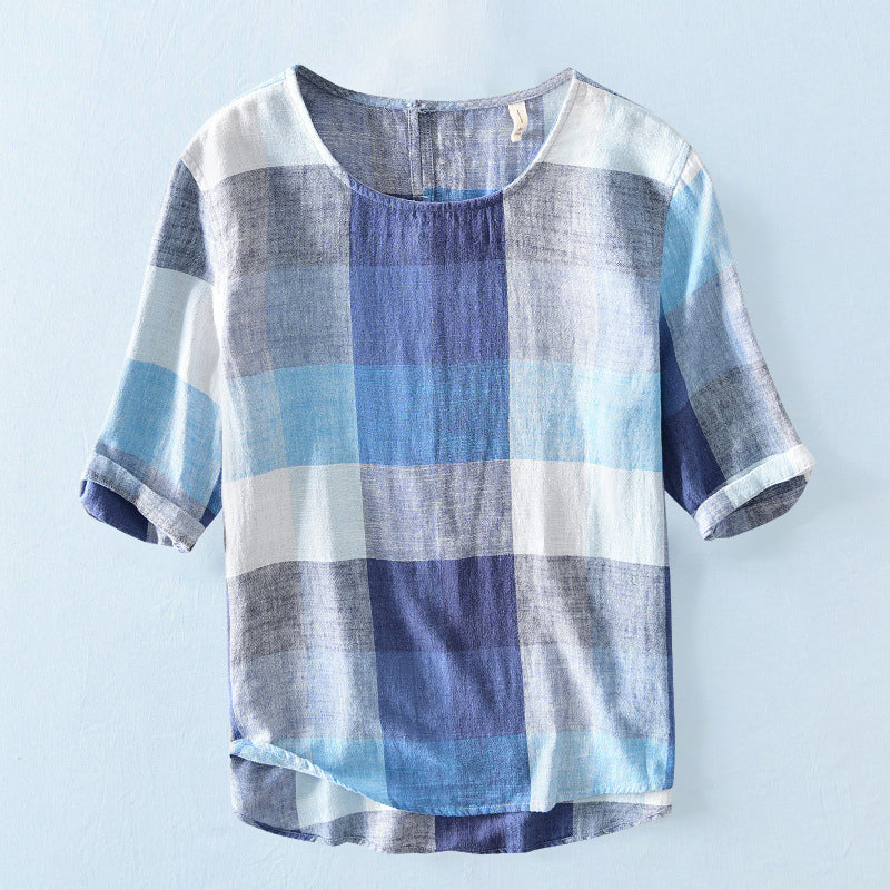 Andrea - Men’s Linen Blend Retro Plaid Shirt