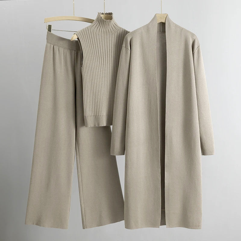 Andrea - Women's Knit Cardigan, Top & Pants Set