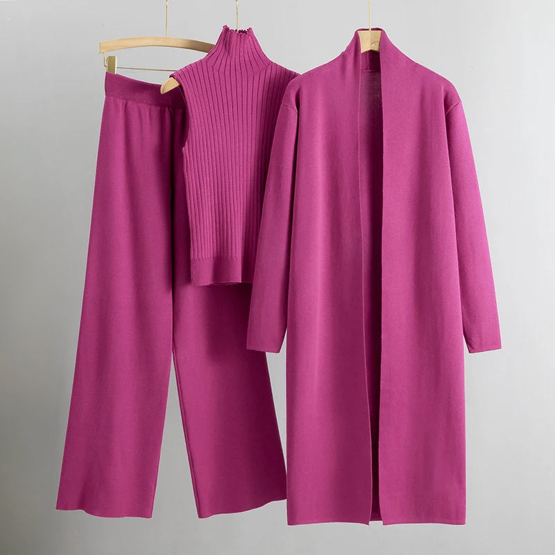 Andrea - Women's Knit Cardigan, Top & Pants Set