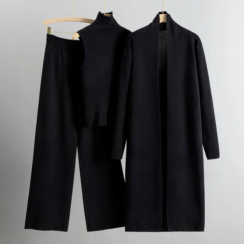 Andrea - Women's Knit Cardigan, Top & Pants Set